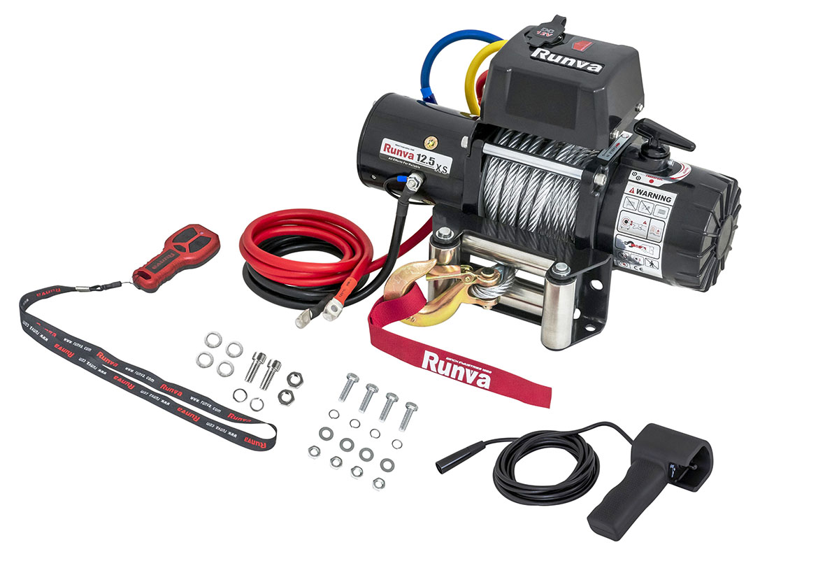 RUNVA Лебёдка электрическая 12V Runva 12500 lbs 5670 кг короткий барабан, стальной трос