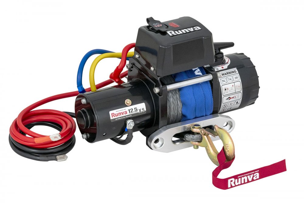 RUNVA Лебёдка электрическая 12V Runva 12500 lbs 5670 кг короткий барабан, синтетический трос