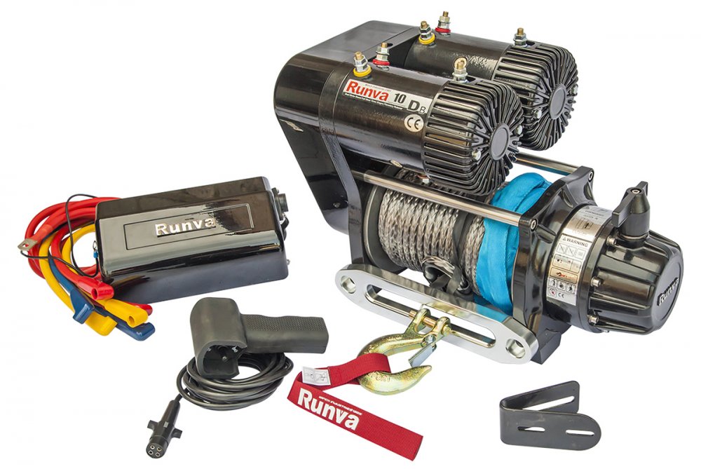 RUNVA Лебёдка автомобильная электрическая 12V Runva 10000 lbs 4500 кг двухмоторная (синтетический трос)