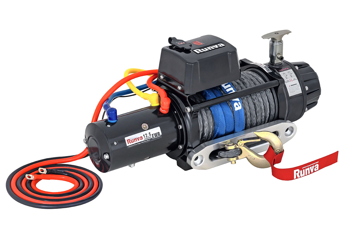 RUNVA Лебёдка автомобильная электрическая 12V Runva EWB12500SSRMAC 5670 кг (влагозащищенная), комбинированный роспуск, синтетический трос