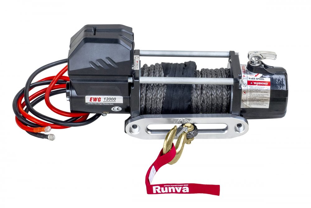 RUNVA Лебёдка автомобильная электрическая 12V Magnum 12000 lbs 5443 кг (синтетический трос)