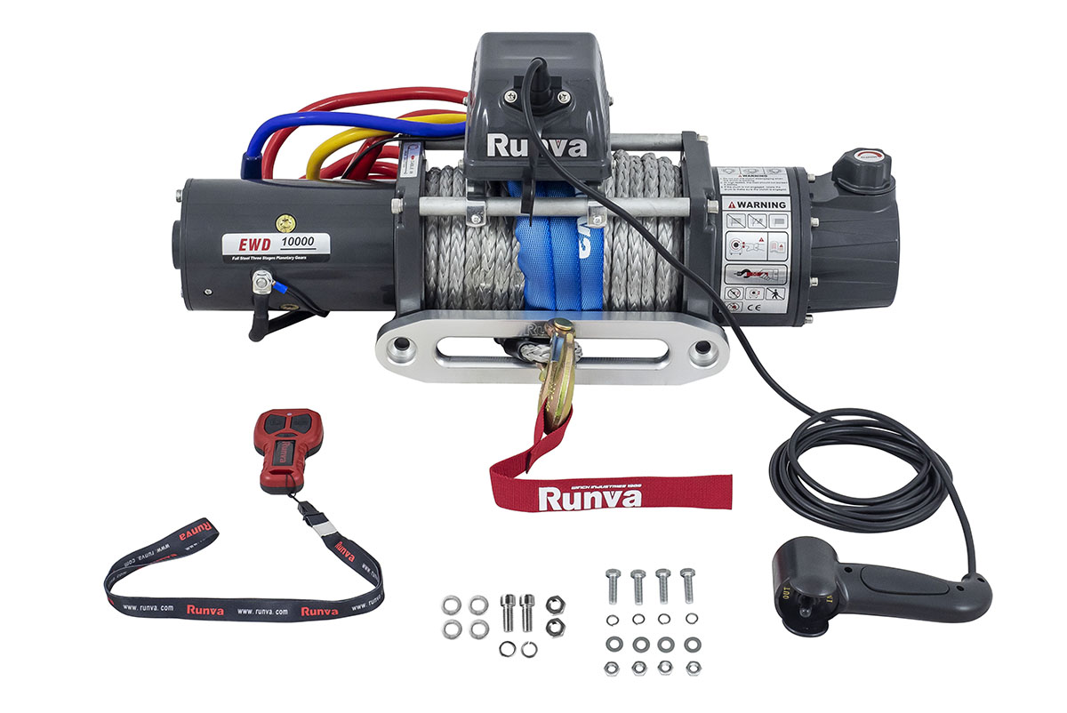 RUNVA Лебёдка электрическая двухскоростная 12V Runva EWD10000SSR 4500 кг (синтетический трос)