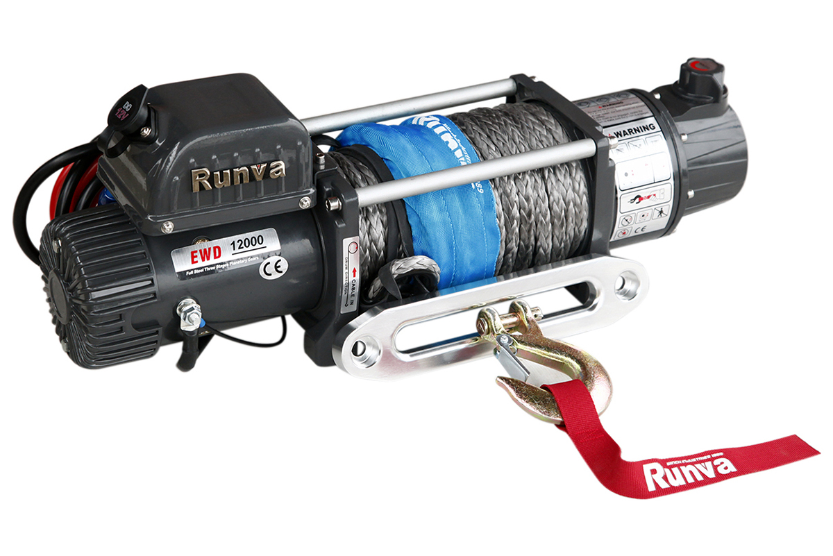 RUNVA Лебёдка электрическая двухскоростная 12V Runva EWD12000USR 5443 кг (синтетический трос)
