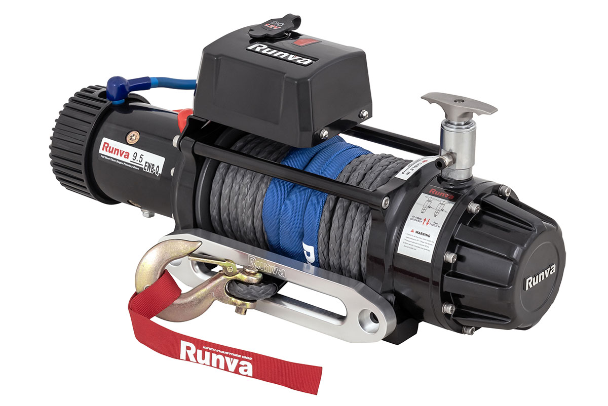 RUNVA Лебёдка автомобильная электрическая высокоскоростная 12V Runva EWB9500-Q-SRMAC 4350 кг, влагозащищенная, комбинированный роспуск, синтетический трос
