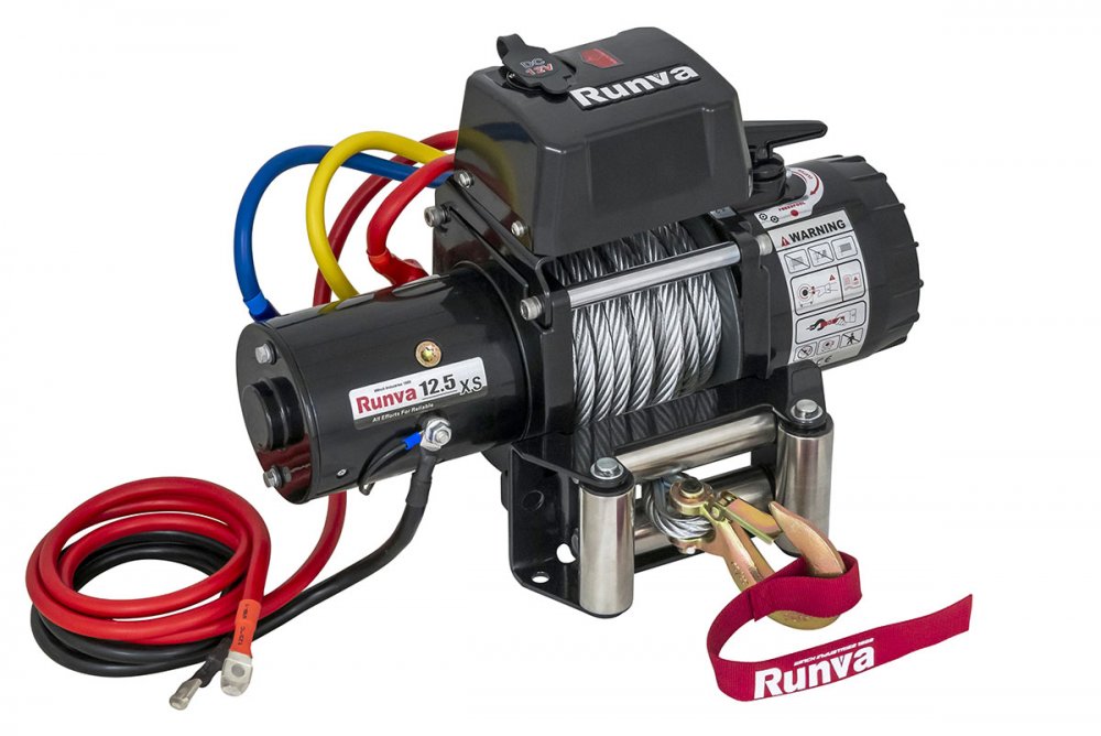 RUNVA Лебёдка электрическая 12V Runva 12500 lbs 5670 кг короткий барабан, стальной трос