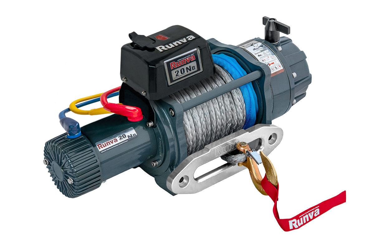 RUNVA Лебёдка автомобильная электрическая 12V Runva EWB20000SSR влагозащищенная, синтетический трос