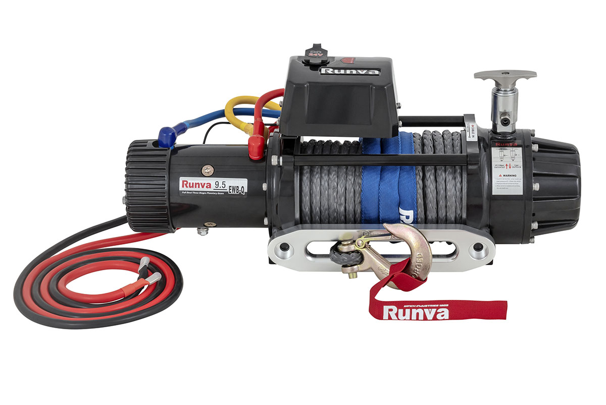 RUNVA Лебёдка автомобильная электрическая высокоскоростная 24V Runva EWB9500-Q-SRMAC 4350 кг, влагозащищенная, комбинированный роспуск, синтетический трос