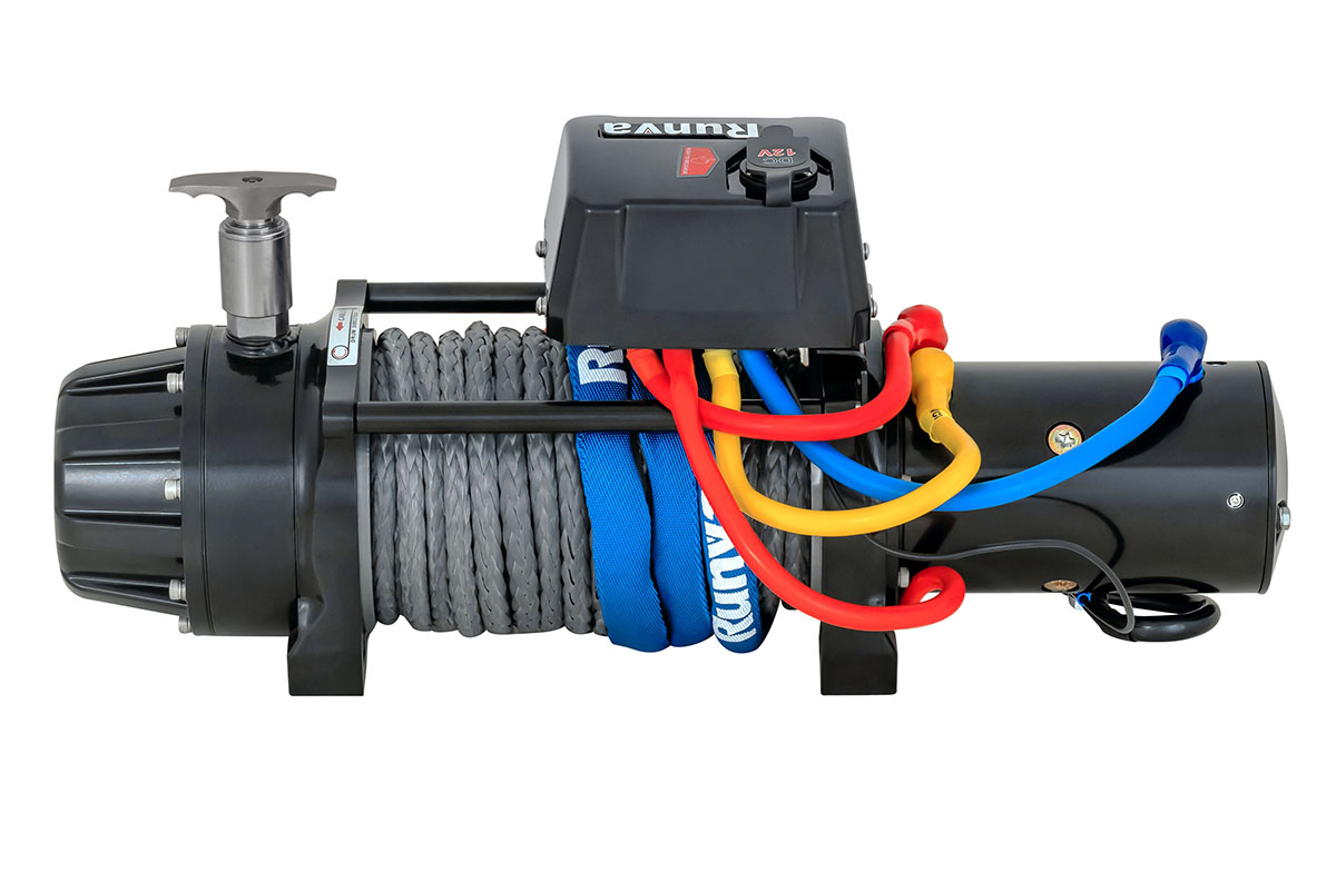 RUNVA Лебёдка автомобильная электрическая 12V Runva EWB12500SSRMAC 5670 кг (влагозащищенная), комбинированный роспуск, синтетический трос