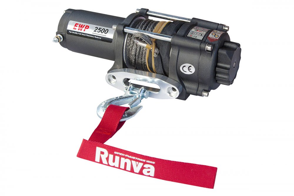 RUNVA Лебёдка электрическая 12V Runva 2500 lbs 1140 кг (синтетический трос)