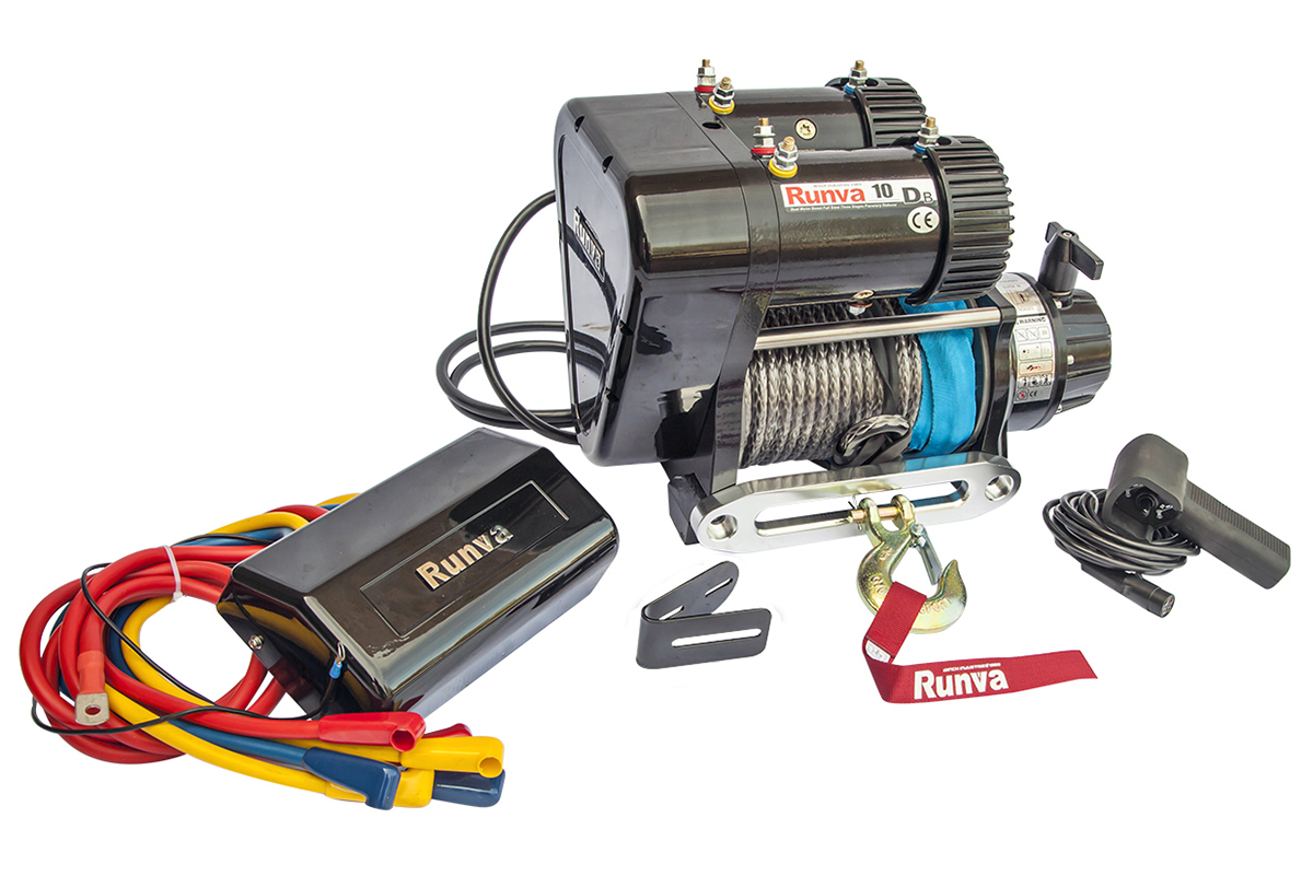 RUNVA Лебёдка автомобильная электрическая 12V Runva 10000 lbs 4500 кг двухмоторная (синтетический трос)