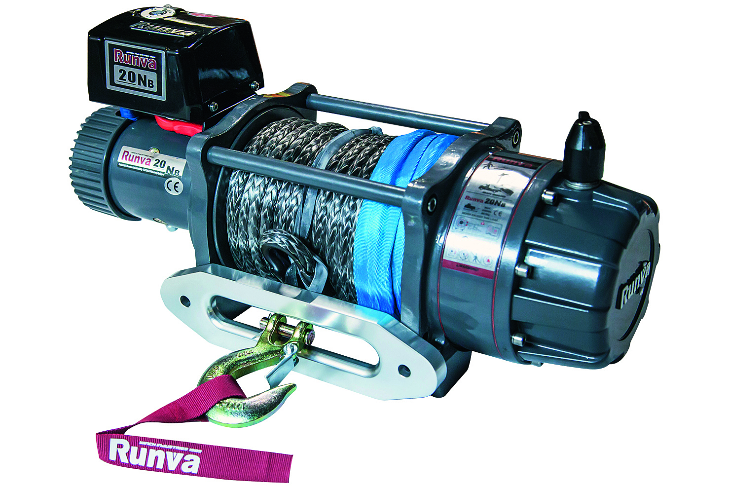 RUNVA Лебёдка автомобильная электрическая 12V Runva EWB20000USR влагозащищенная, синтетический трос